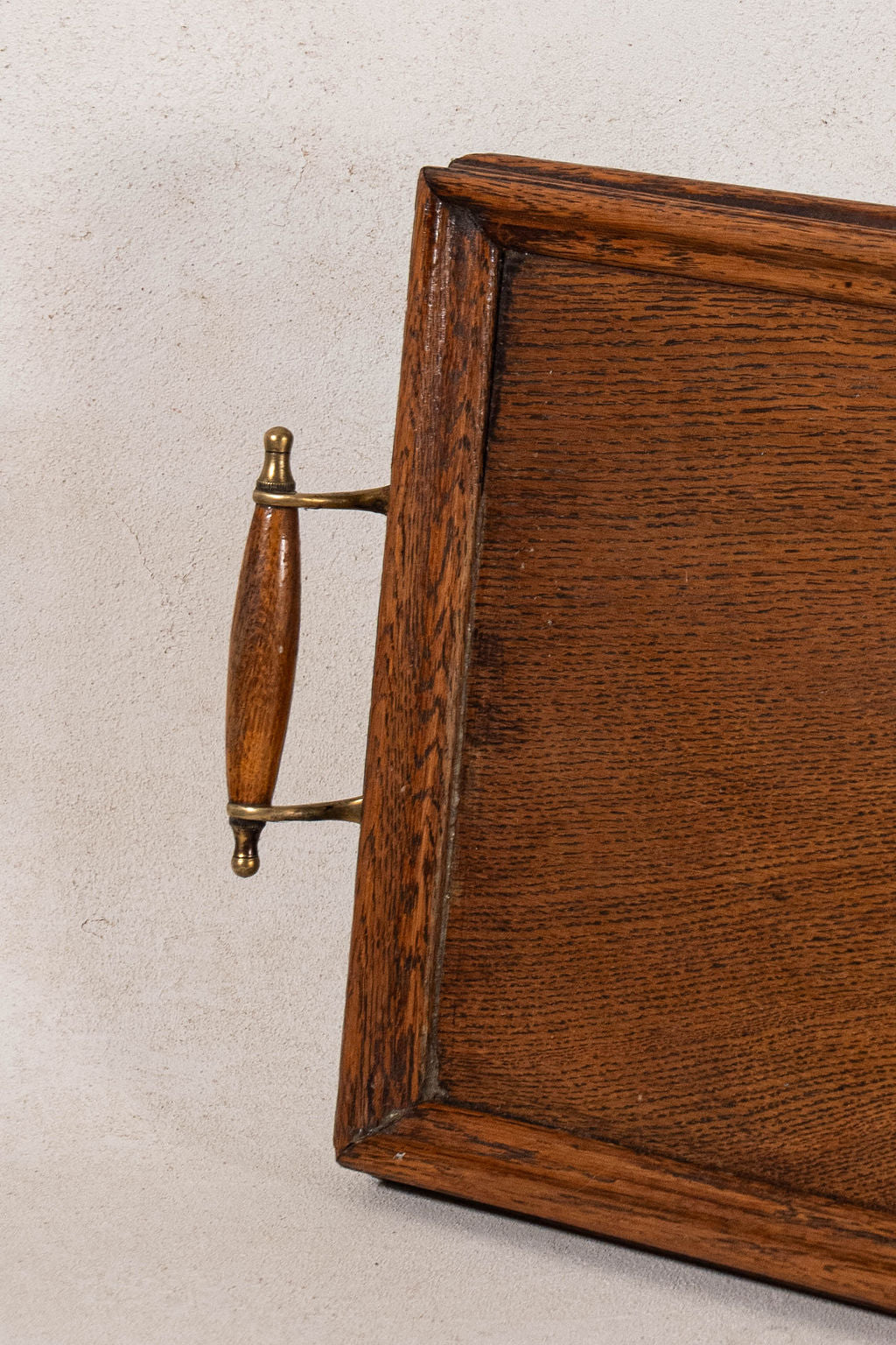 Vintage English Oak Handled Tray with Brass Details