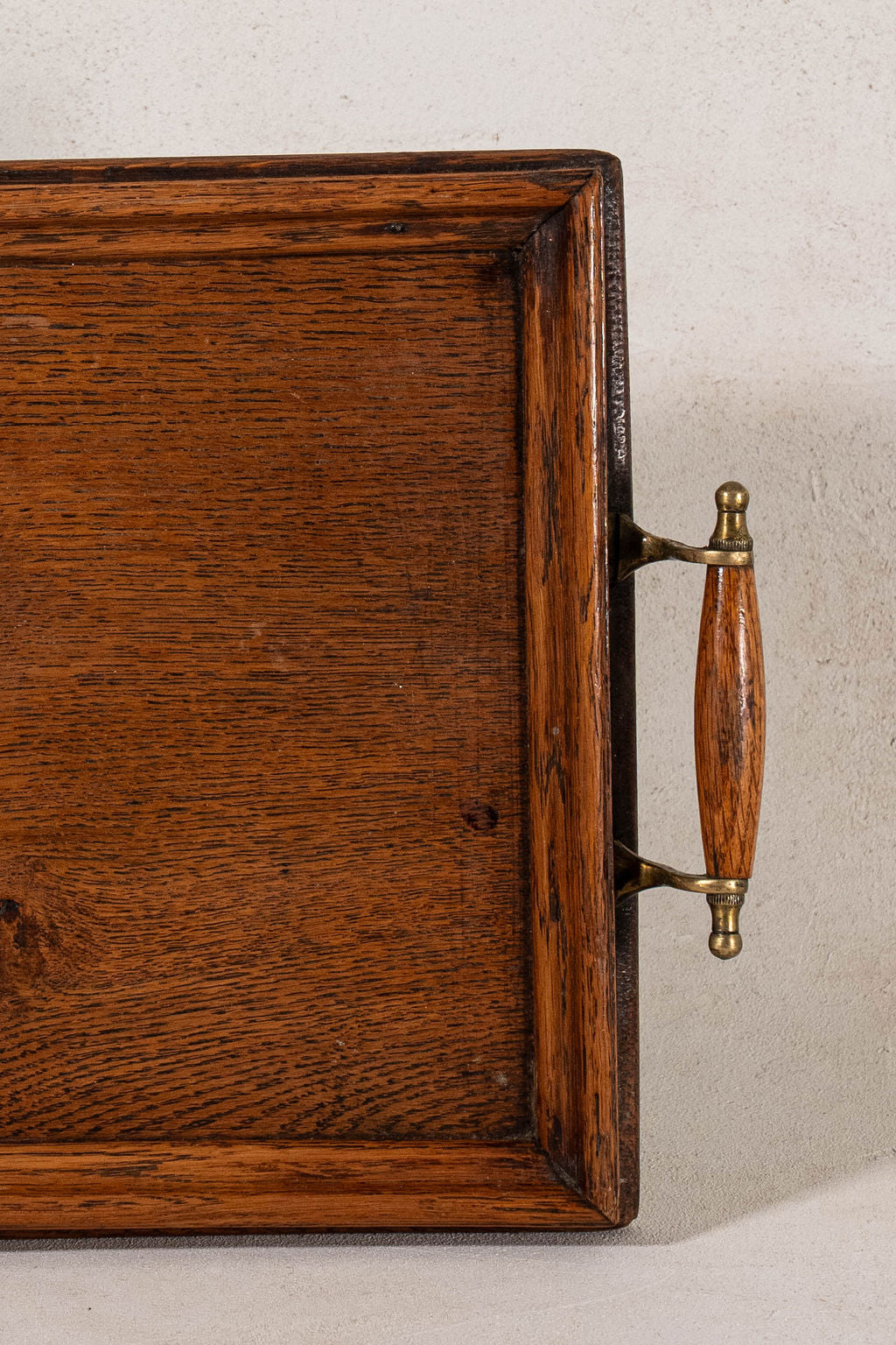 Vintage English Oak Handled Tray with Brass Details