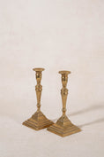 Load image into Gallery viewer, PAIR Antique English Brass Candlesticks 8"H
