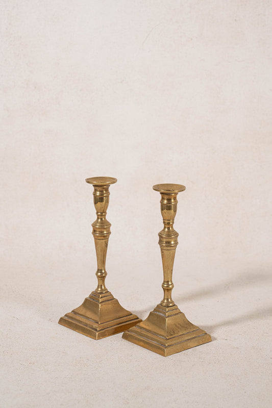 PAIR Antique English Brass Candlesticks 8"H
