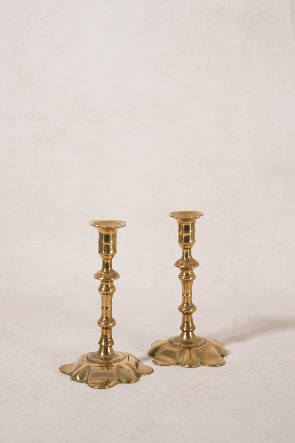 PAIR of 18th Century Petal Base Brass Candlesticks | 7.75"H