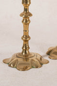 Load image into Gallery viewer, PAIR of 18th Century Petal Base Brass Candlesticks | 7.75"H

