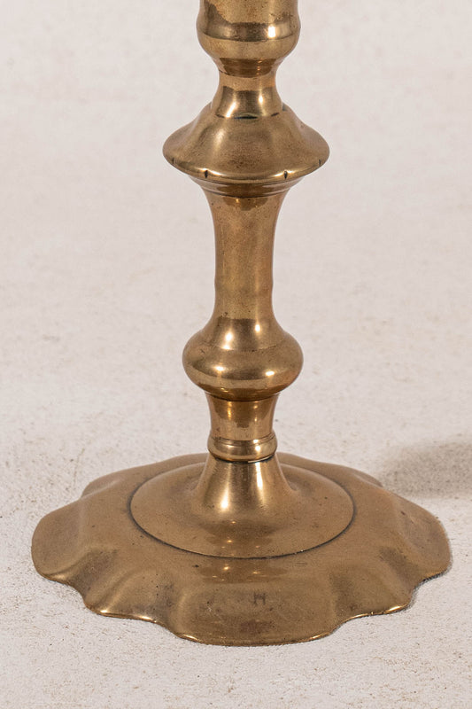 18th Century Brass Seamed Petal Base 7.75"H Candlestick