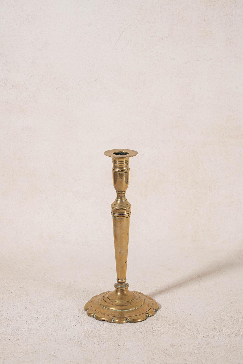 18th Century Brass Seamed Petal Base 9.5"H Candlestick