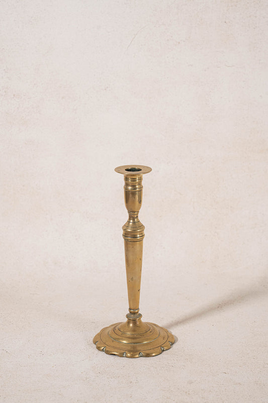 18th Century Brass Seamed Petal Base 9.5"H Candlestick