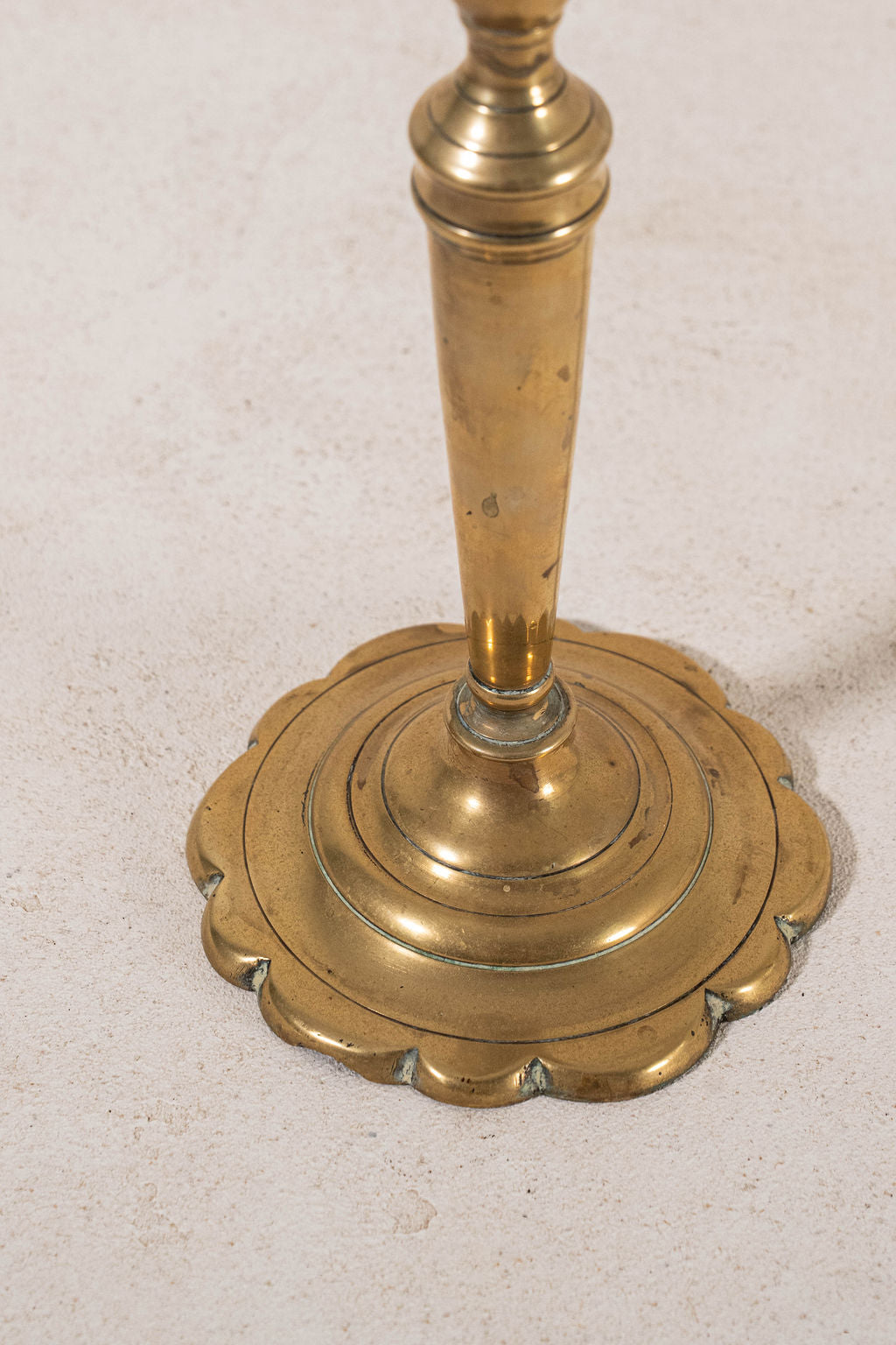 18th Century Brass Seamed Petal Base 9.5"H Candlestick