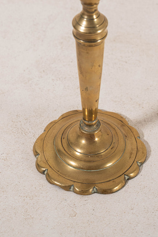 18th Century Brass Seamed Petal Base 9.5"H Candlestick