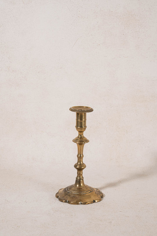 18th Century English Brass Petal Base 9.25"H Candlestick