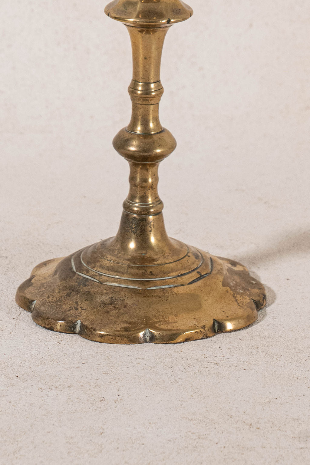 18th Century English Brass Petal Base 9.25"H Candlestick