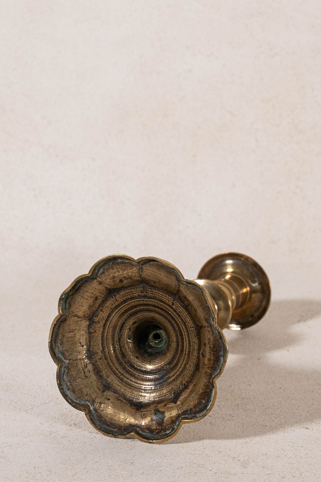18th Century English Brass Petal Base 9.25"H Candlestick