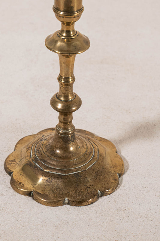 18th Century English Brass Petal Base 9.25"H Candlestick