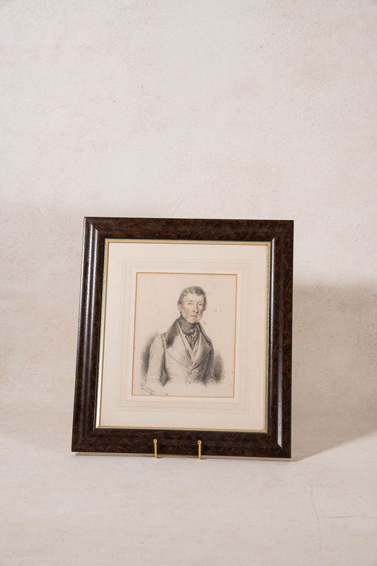 19th Century Pencil Portrait of a Gentleman, Dated 1840, by Raffaele Fidanza (1797–1846) In Burl Frame