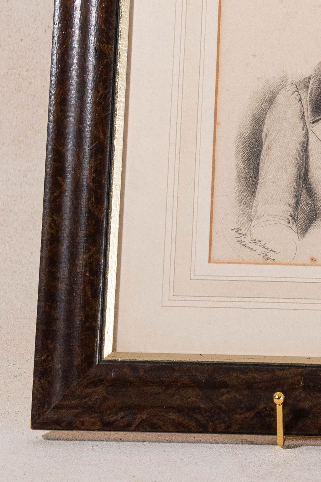 19th Century Pencil Portrait of a Gentleman, Dated 1840, by Raffaele Fidanza (1797–1846) In Burl Frame