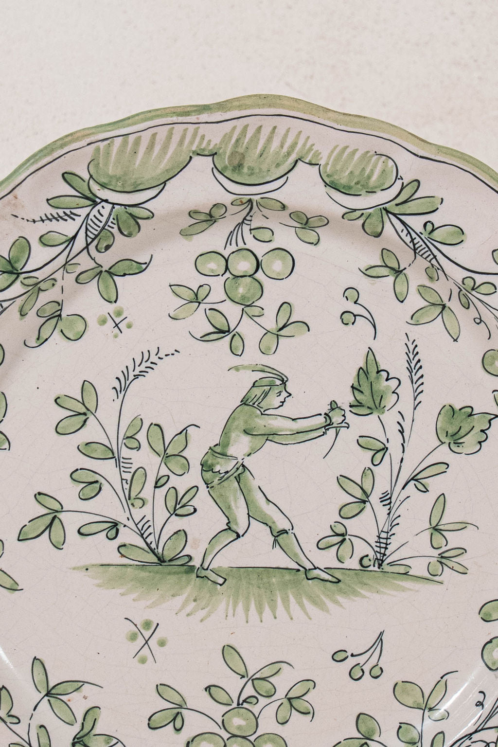 18th Century French Moustiers Green Plate